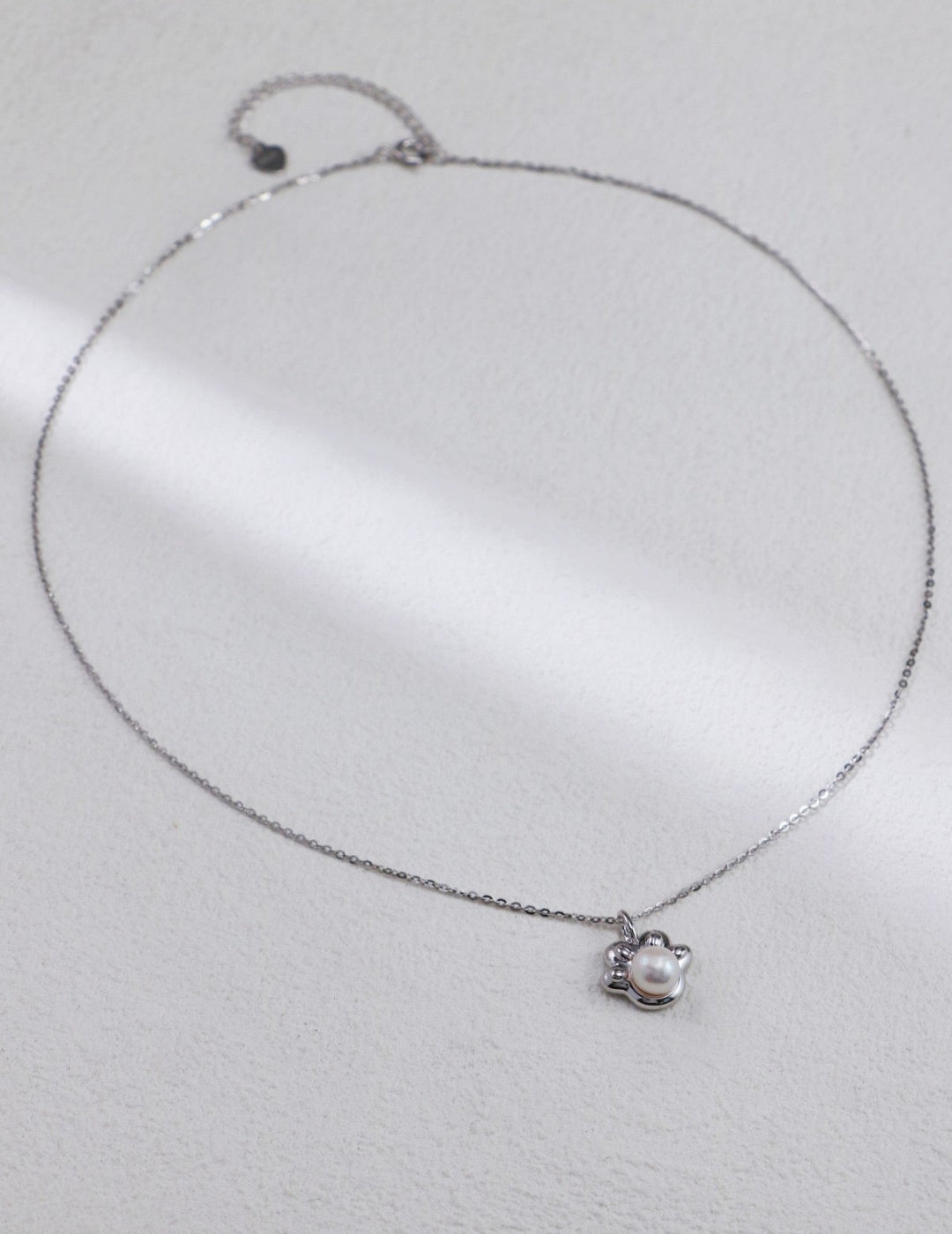 Silver necklace with a pendant on a light gray background