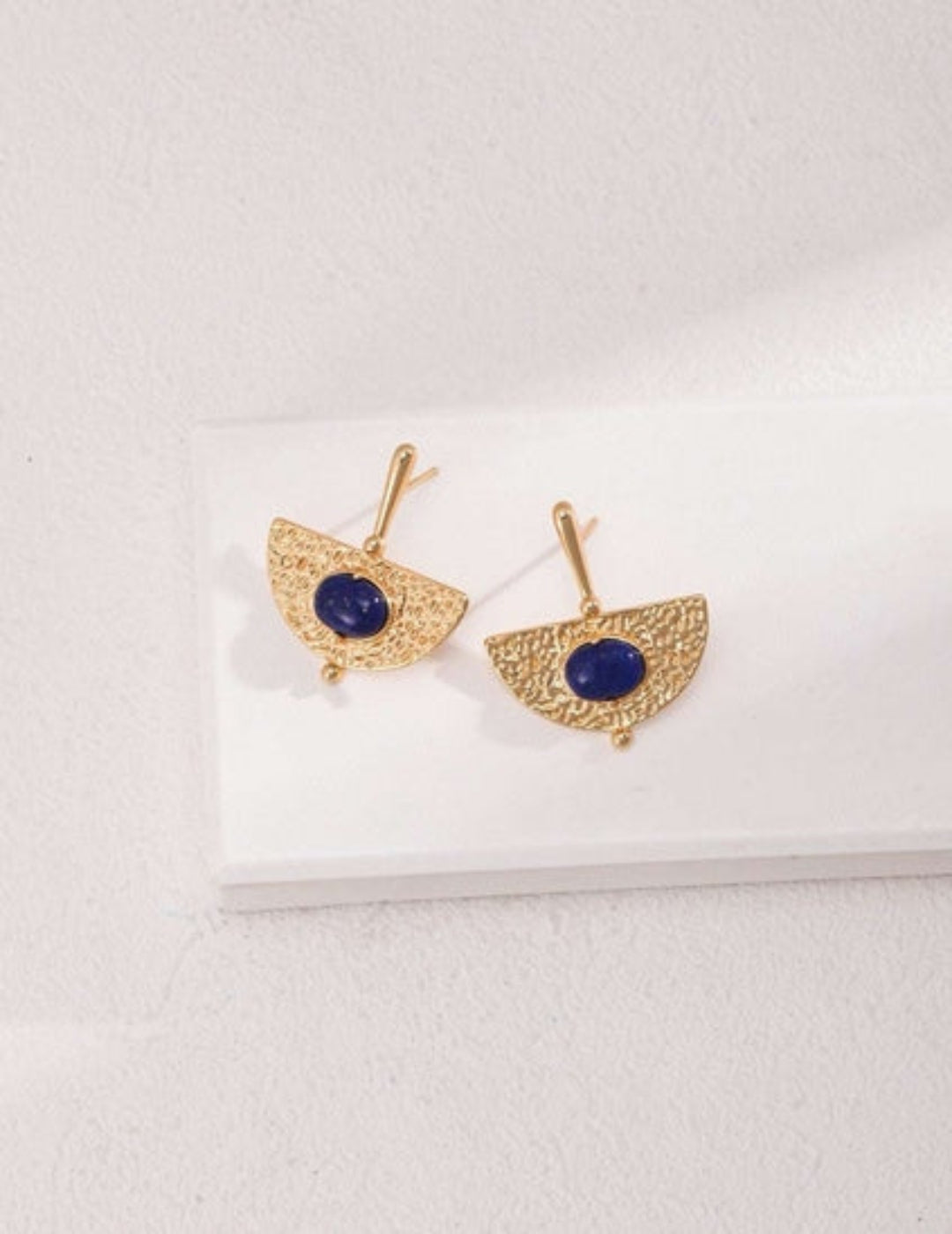 Gold Lapis Lazuli fan drop earrings