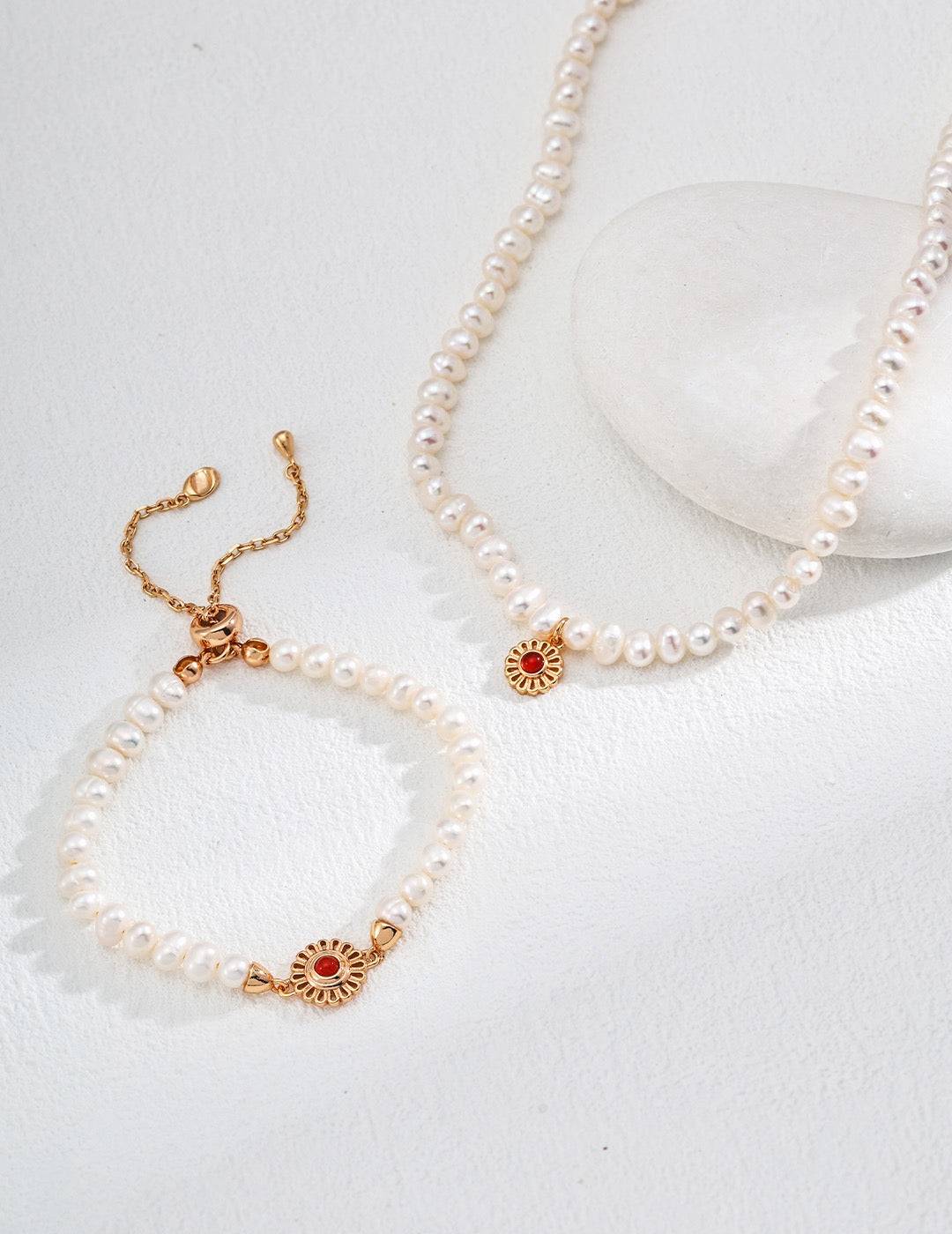 Natural Pearl & Black-Red Agate Set – Perfect Match for Any Occasion