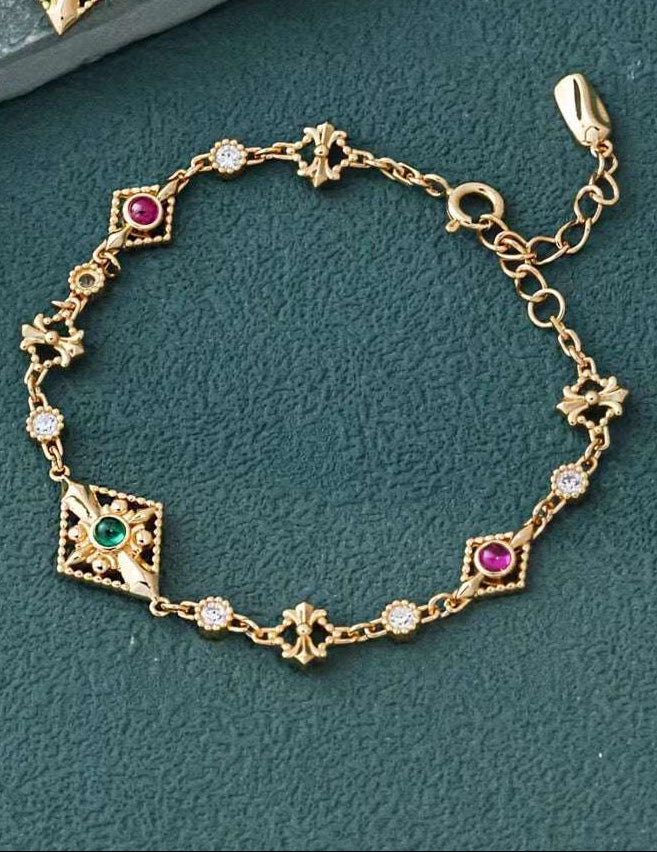 Red and green zircon sterling silver bracelet